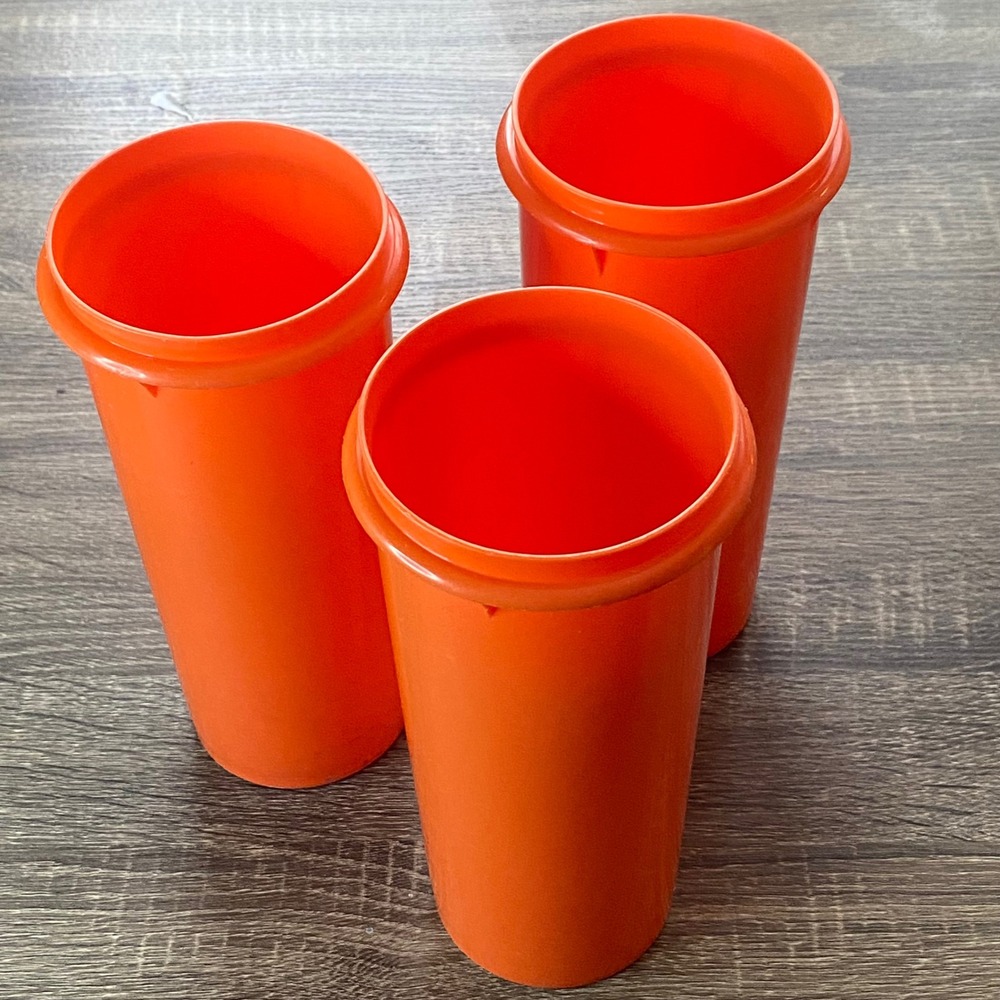 Tupperware Modular Storage Container Orange Plastic Set of 3 Vintage Made in USA